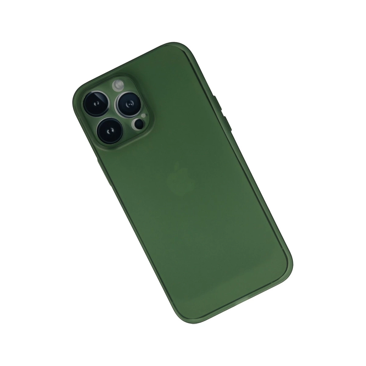 Beyaz arka plan üzerinde üçlü kamera kurulumlu yeşil iPhone.