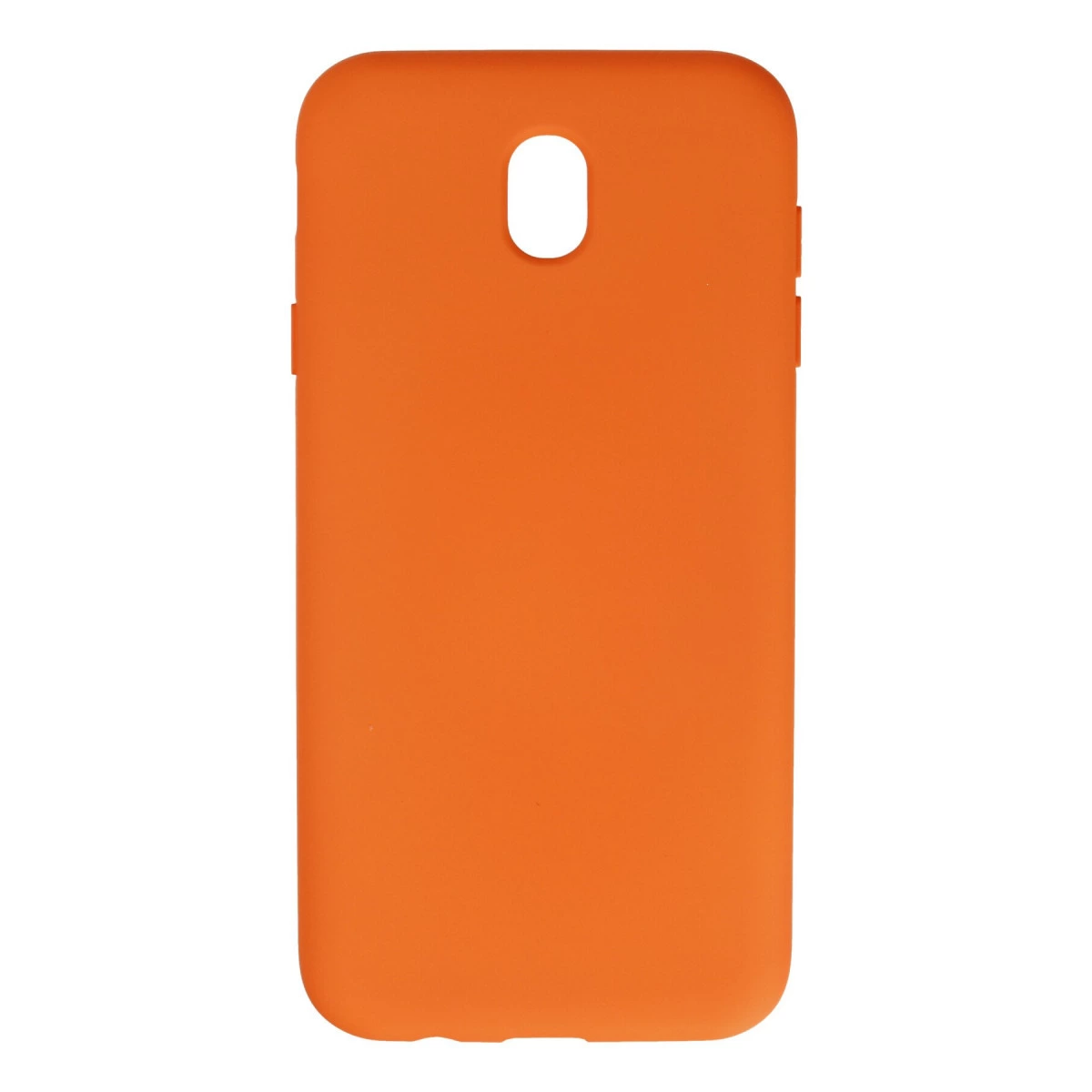 Üstte oval kesimli parlak turuncu telefon kılıfı.