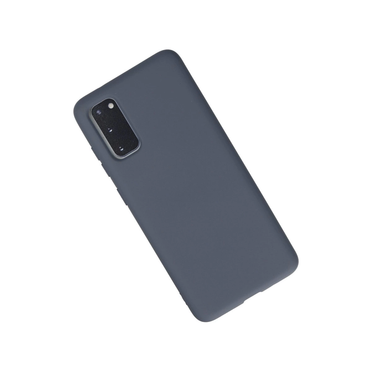 Üç lensli dikdörtgen kamera modülüne sahip gri telefon kılıfı.