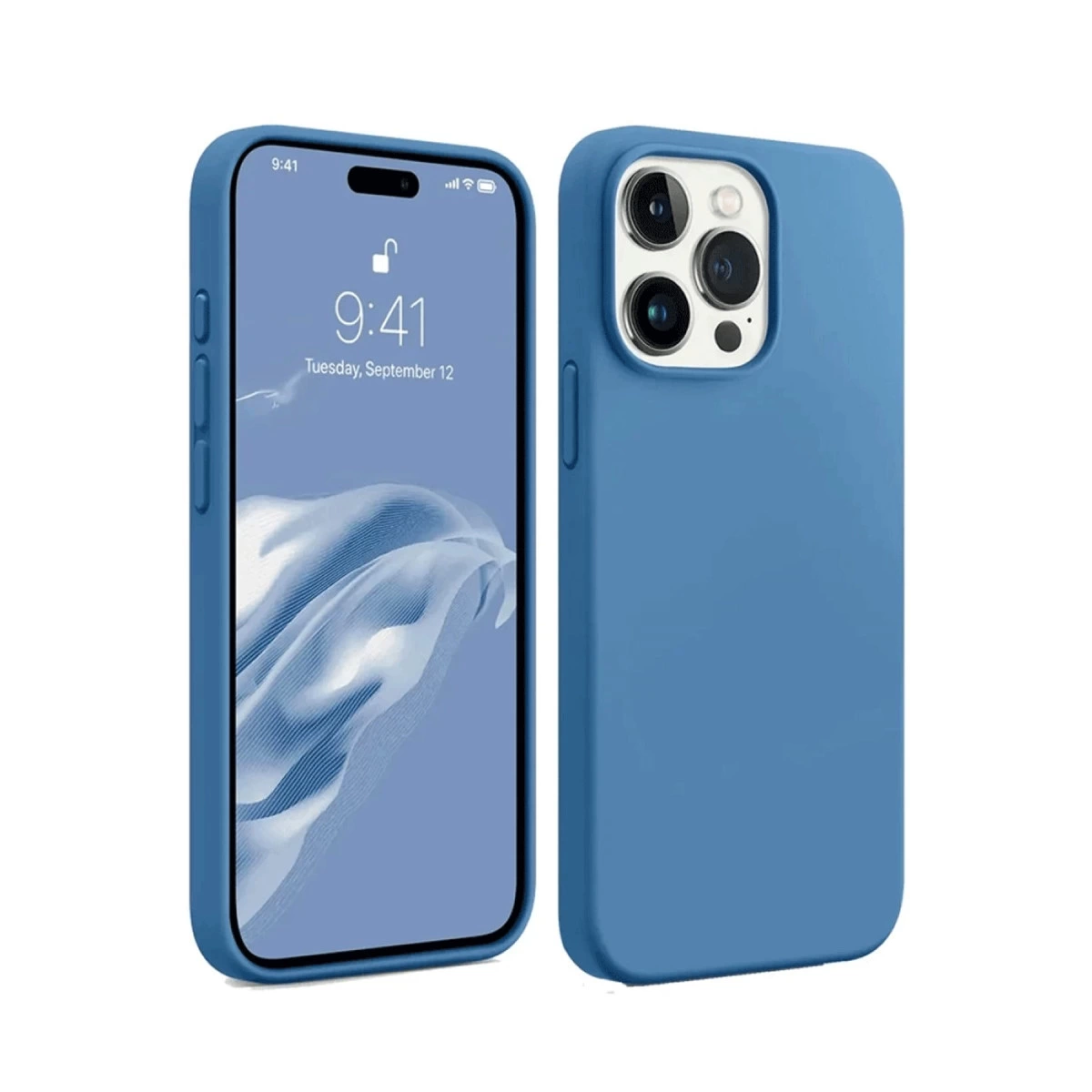 Mavi bir iPhone kılıfıyla yan yana gösteriliyor.