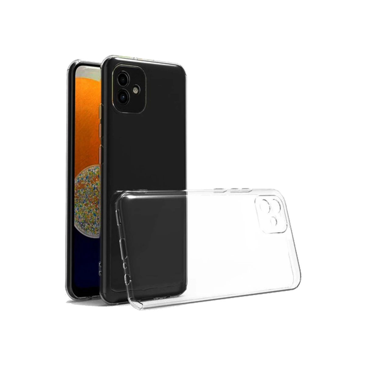 Şeffaf telefon kılıfının yanında siyah bir akıllı telefon.