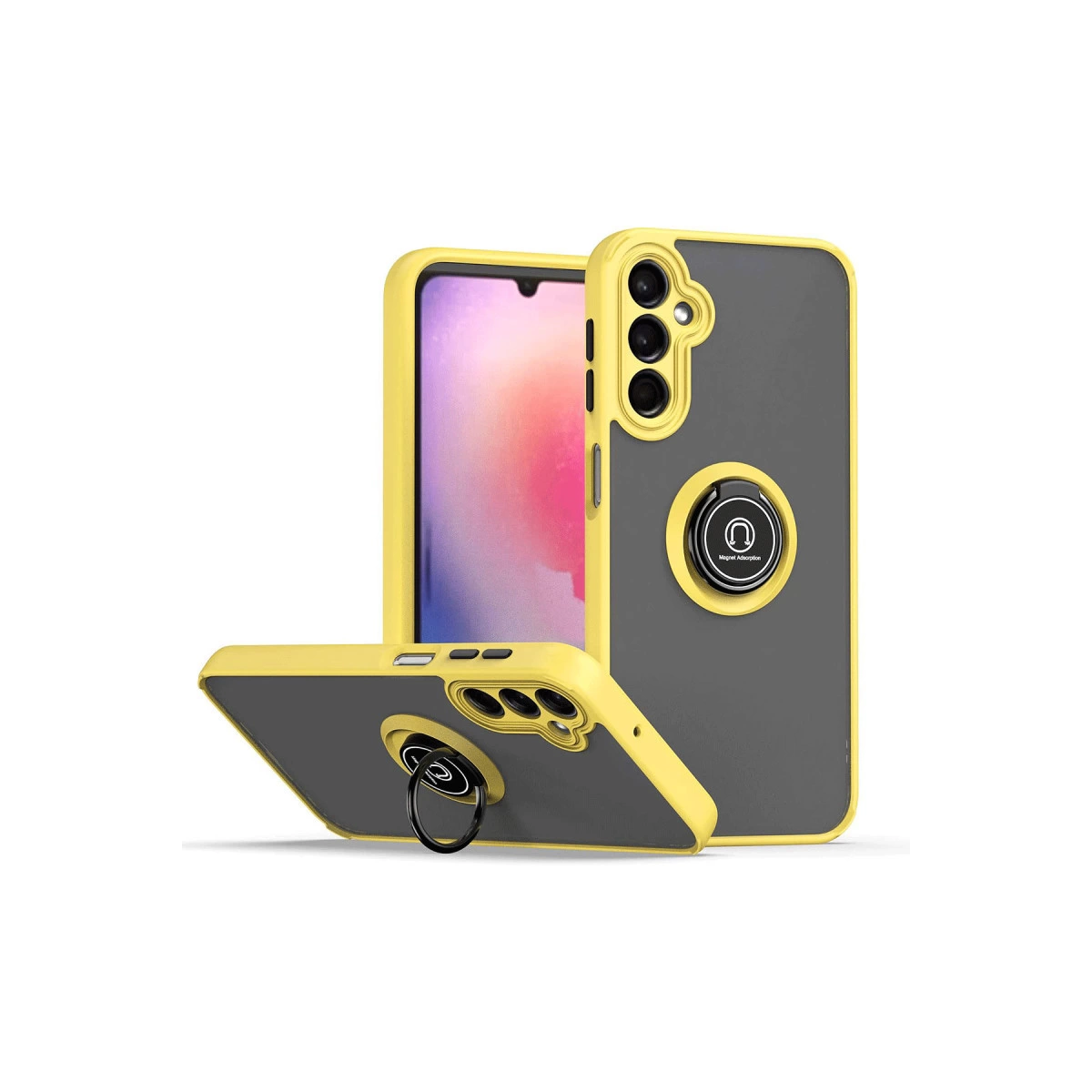 Halka tutuculu sarı telefon kılıfı ve siyah arka panel.