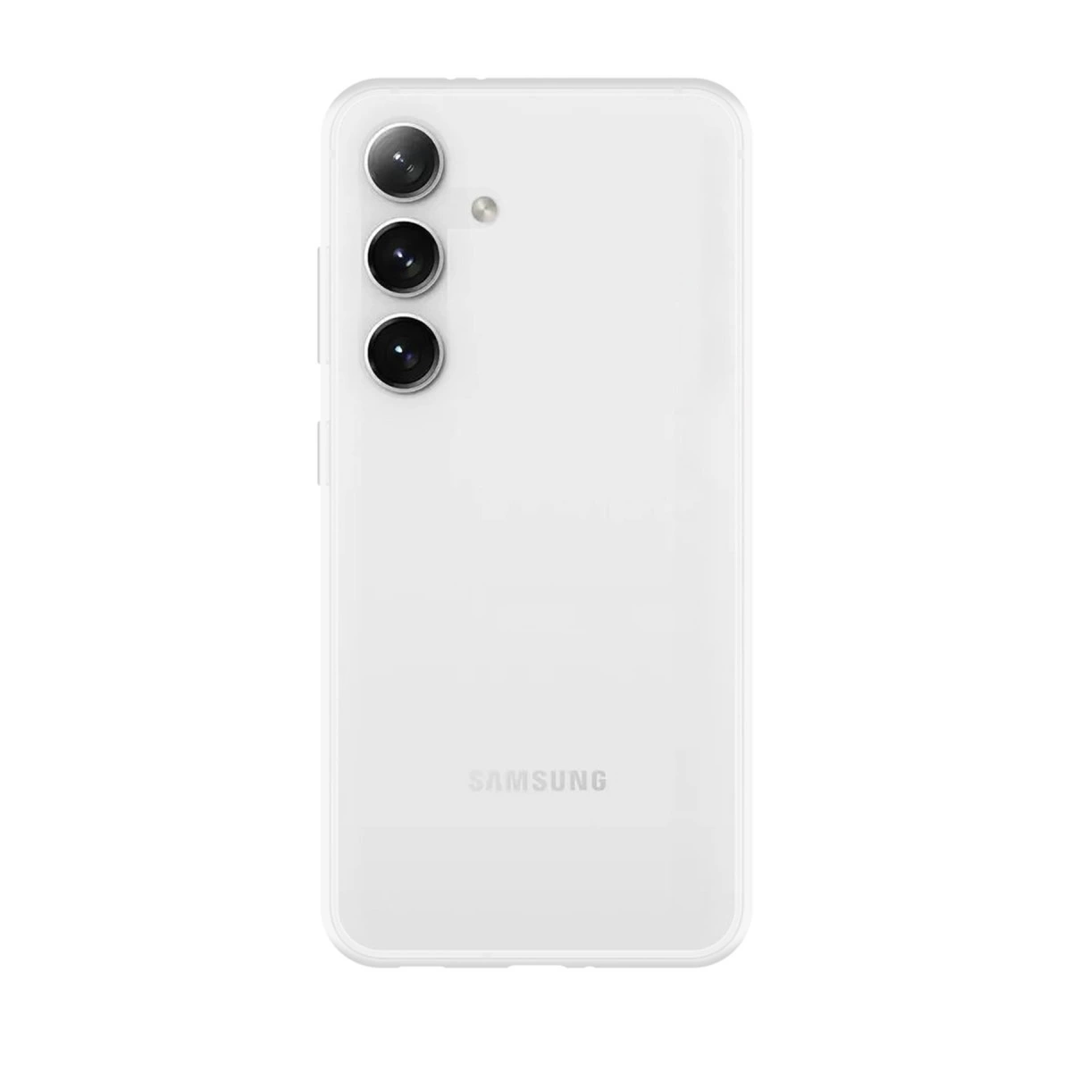 Arkada çift kameralı beyaz Samsung akıllı telefon.