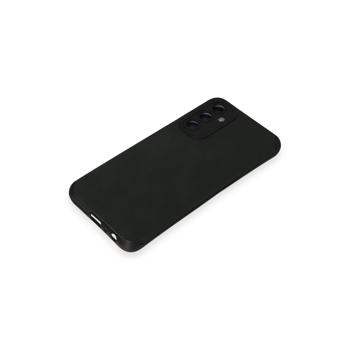Arkada üç kamera lensi olan siyah akıllı telefon, beyaz arka plan üzerinde.