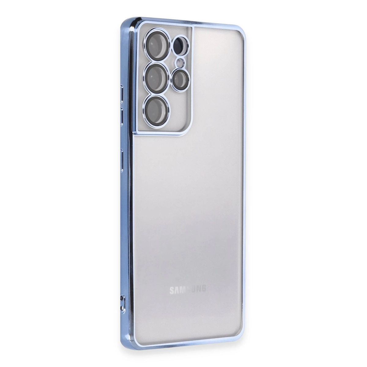 NEWFACE Samsung Galaxy S21 Ultra Uyumlu Kamera Korumalı Lensli Silikon Telefon Kılıfı Açık Mavi