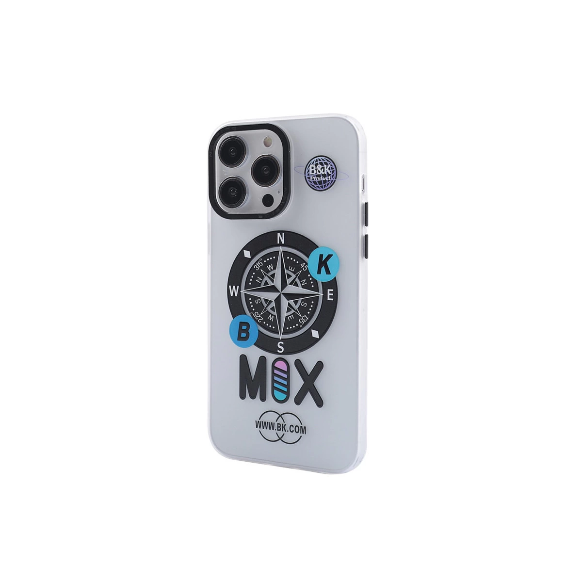 Pusula tasarımlı ve "MOX" yazılı şeffaf iPhone kılıfı.