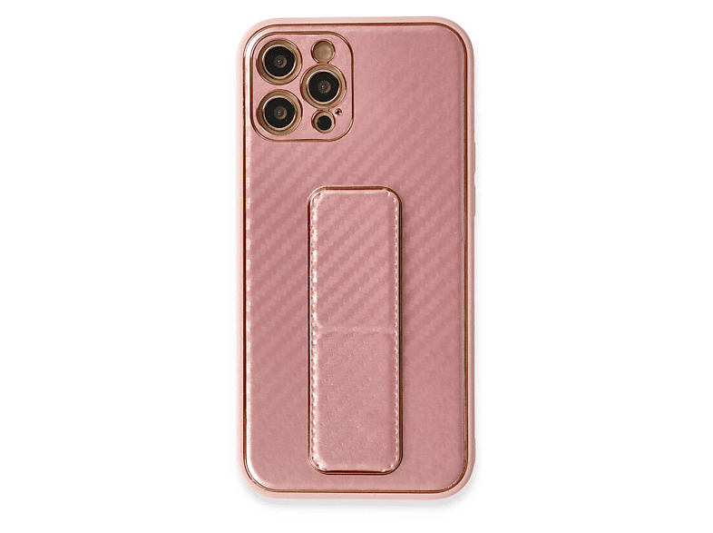 NEWFACE iPhone 12 Pro Uyumlu Coco Karbon Standlı Kapak Telefon Kılıfı Pembe