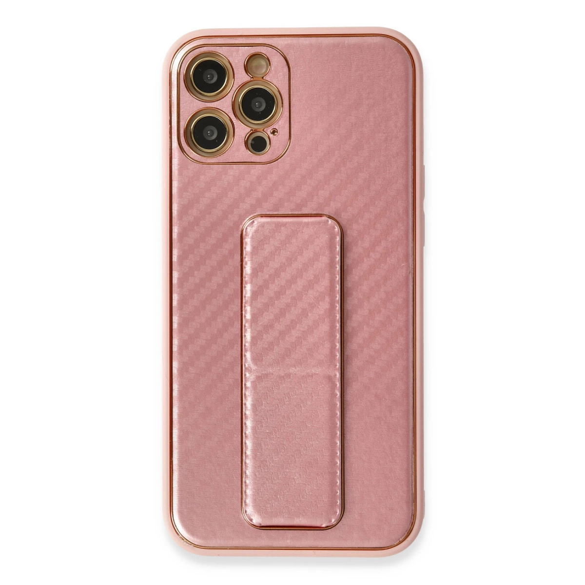 NEWFACE iPhone 12 Pro Uyumlu Coco Karbon Standlı Kapak Telefon Kılıfı Pembe