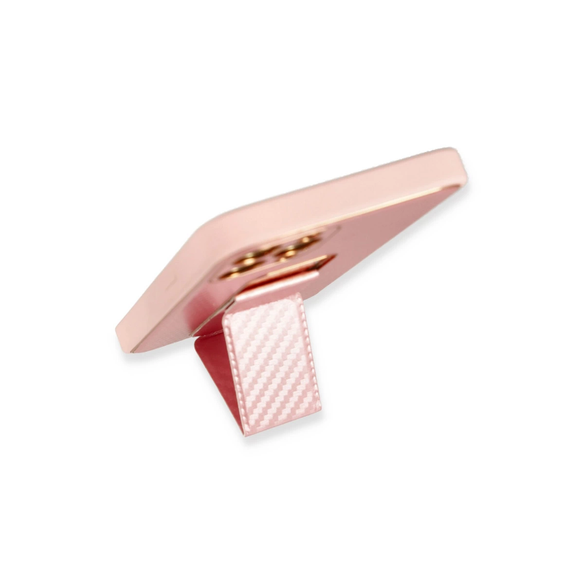 Pembe kareli standı olan pembe telefon kılıfı.