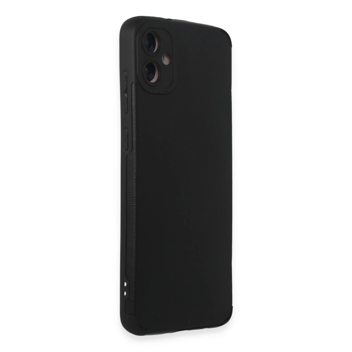 Arkada iki kamera lensli siyah telefon kılıfı.