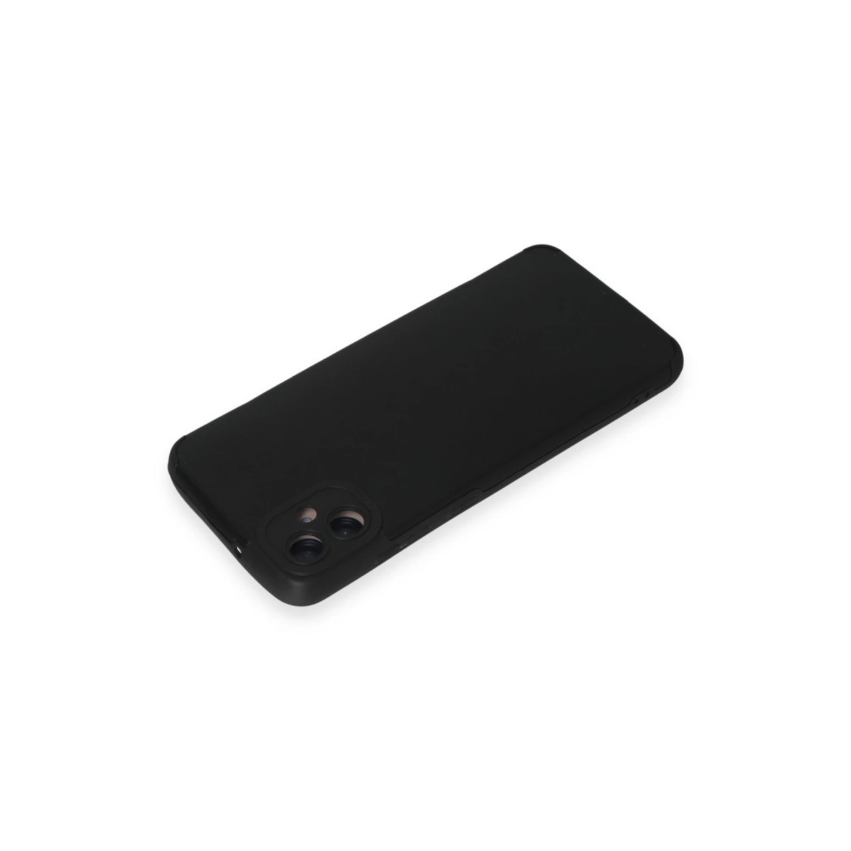 Beyaz arka plan üzerinde siyah telefon kılıfı, kamera alanı görünüyor.