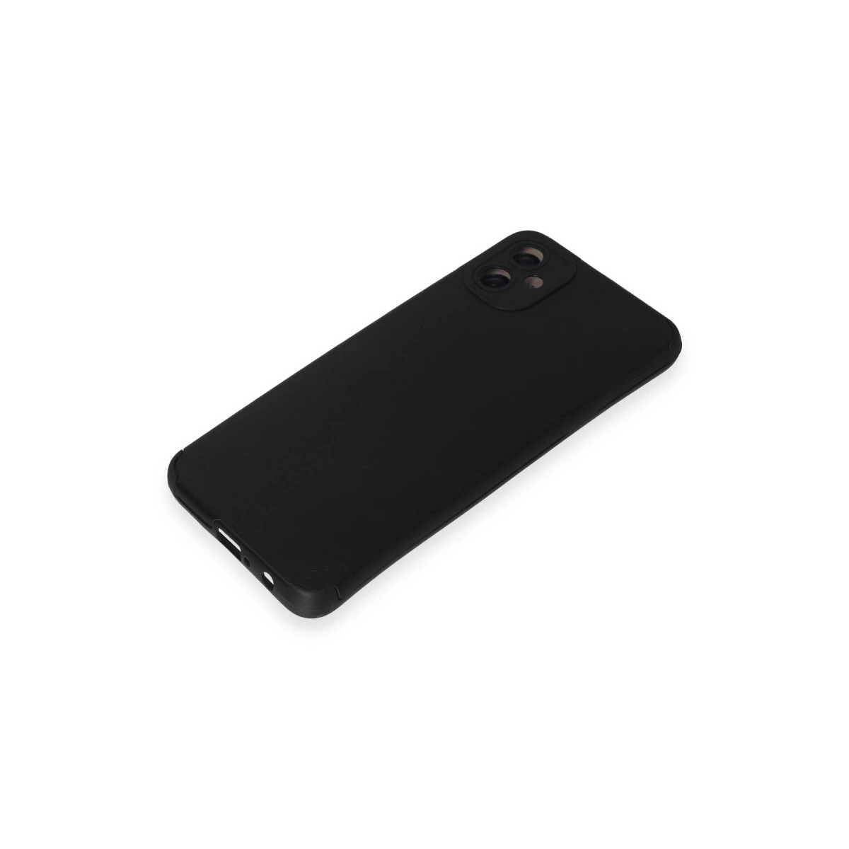 Beyaz zeminde siyah bir telefon kılıfı duruyor.