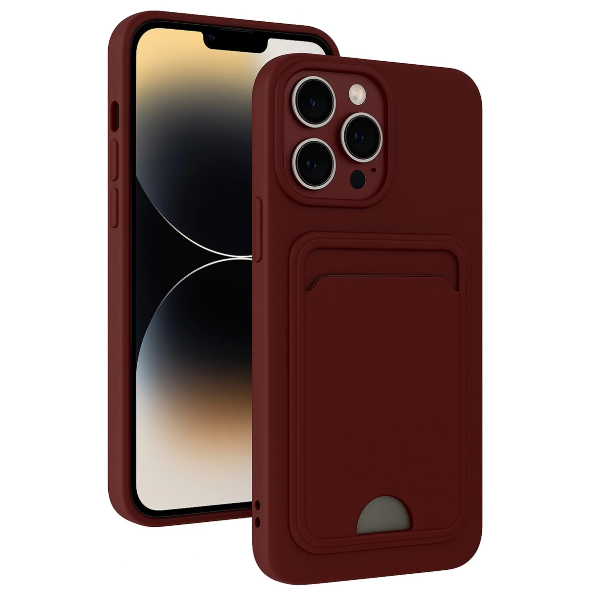 NEWFACE iPhone 13 Pro Uyumlu Kelvin Kartvizitli Silikon Telefon Kılıfı Bordo