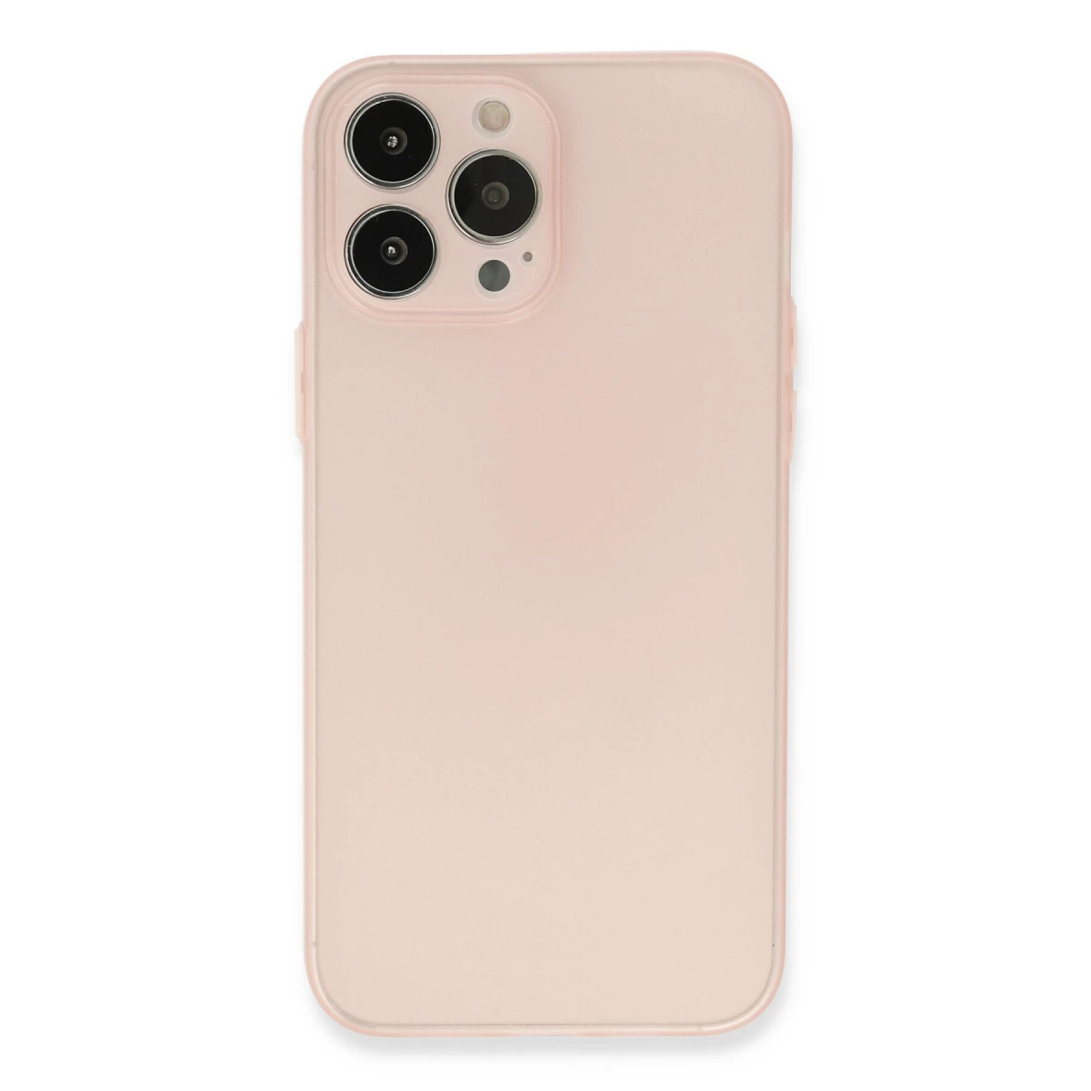 Üç kamera lensi ve flaşlı pembe telefon kılıfı.