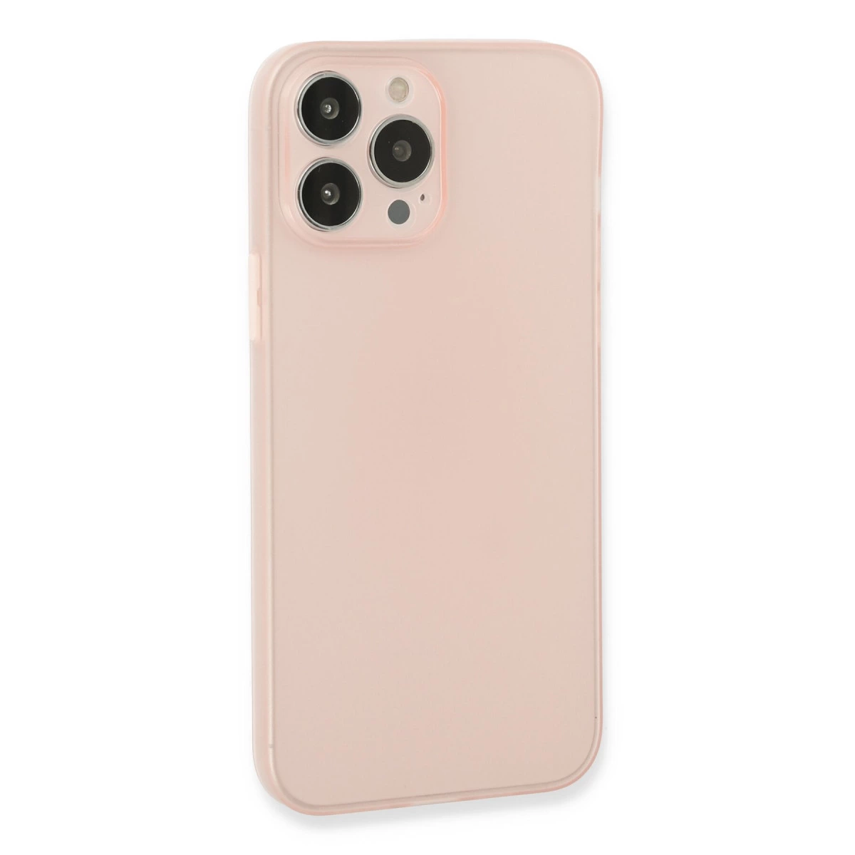 Üç kamera lensi ve flaşa sahip pembe telefon kılıfı.