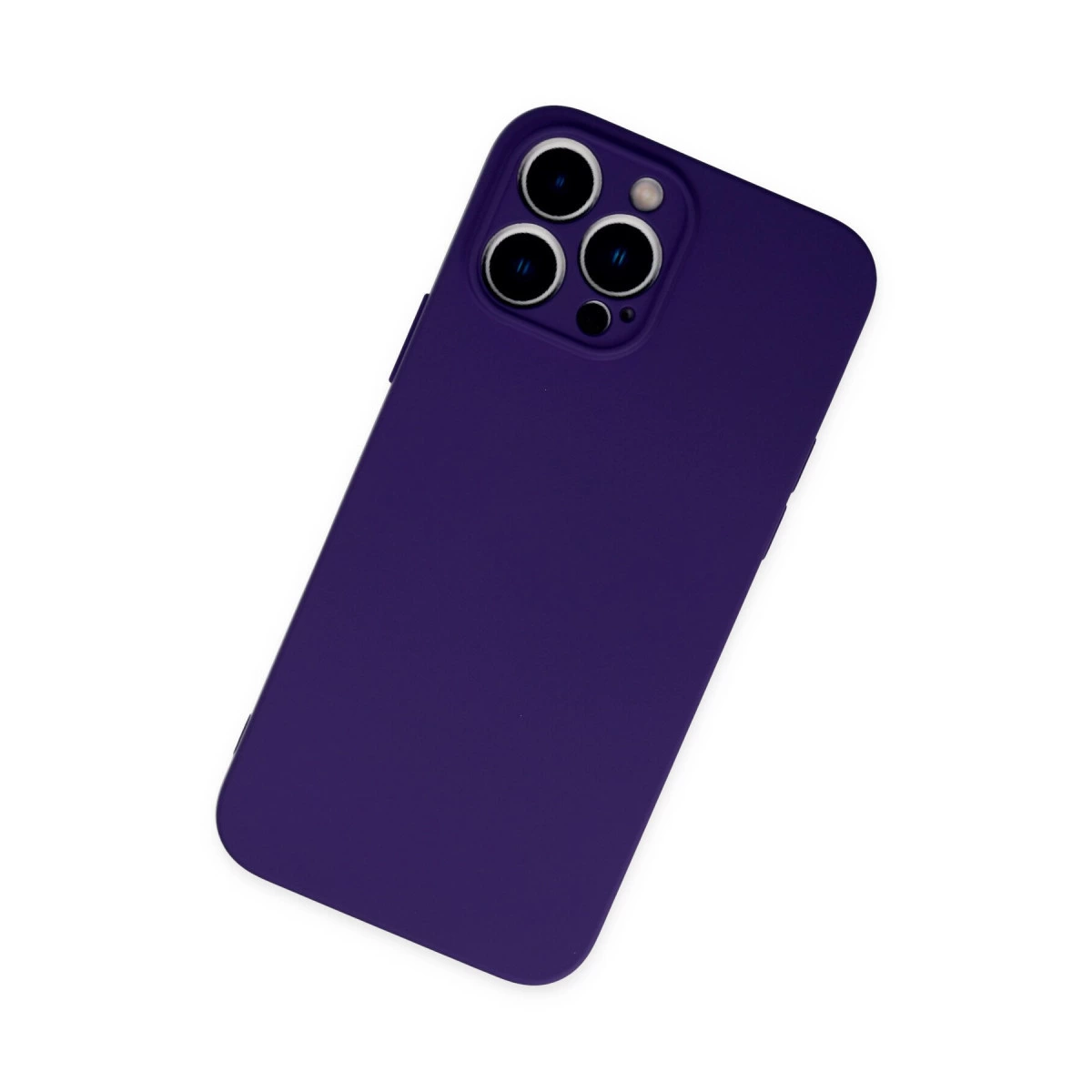 Üç lensli ve kamera kesimli koyu mor telefon kılıfı.
