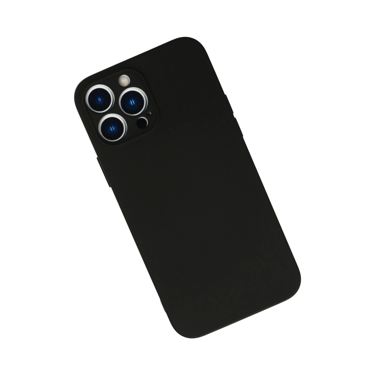 Üç kamera lensi ve flaşlı siyah telefon kılıfı.