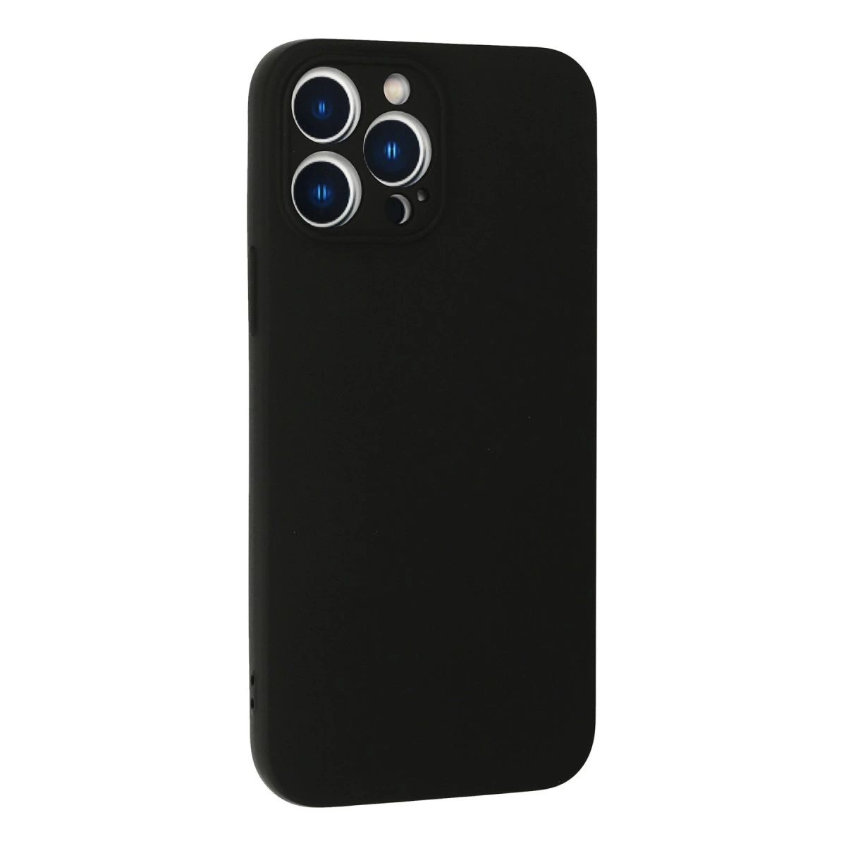 Üç kamera lensli ve flaşlı siyah telefon kılıfı.