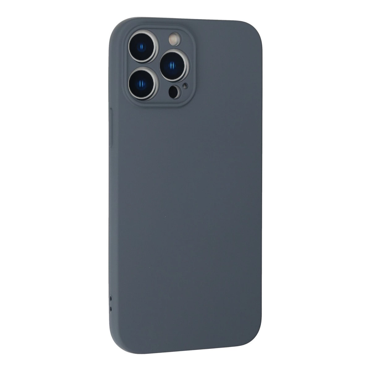 Üç kamera lensli ve flaşlı gri telefon kılıfı.