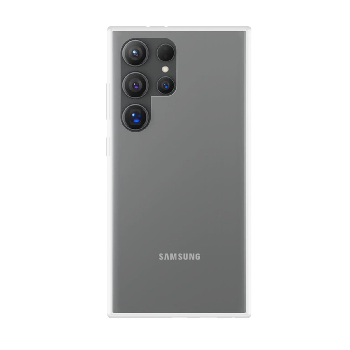 Sol üstte dört kamerası olan gri Samsung akıllı telefonun arkası.