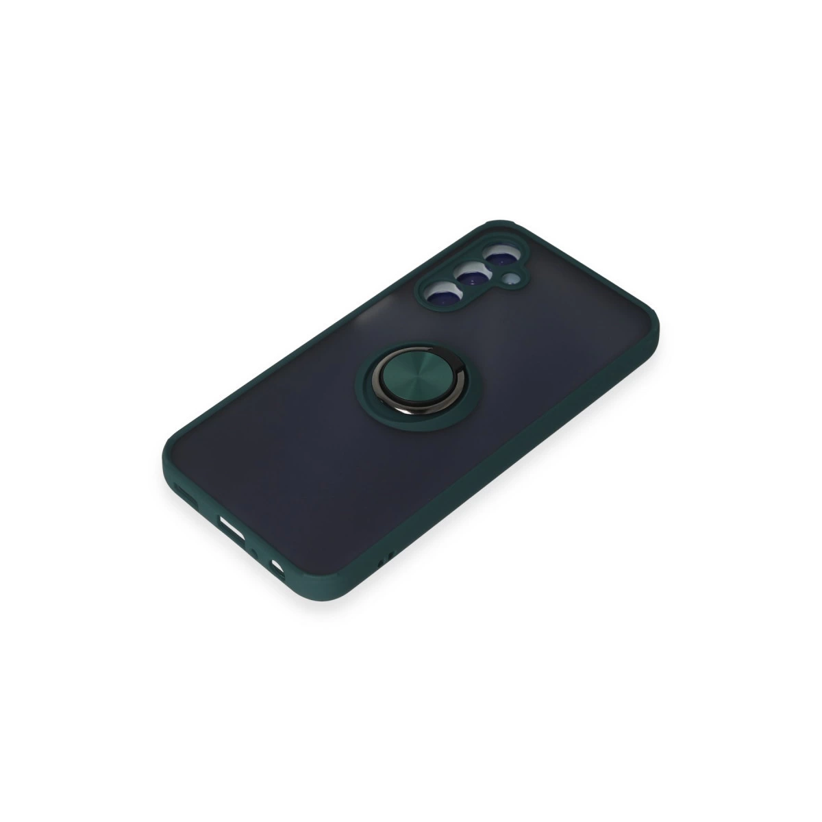 Yeşil halka tutuculu ve kamera kesimli lacivert telefon kılıfı.