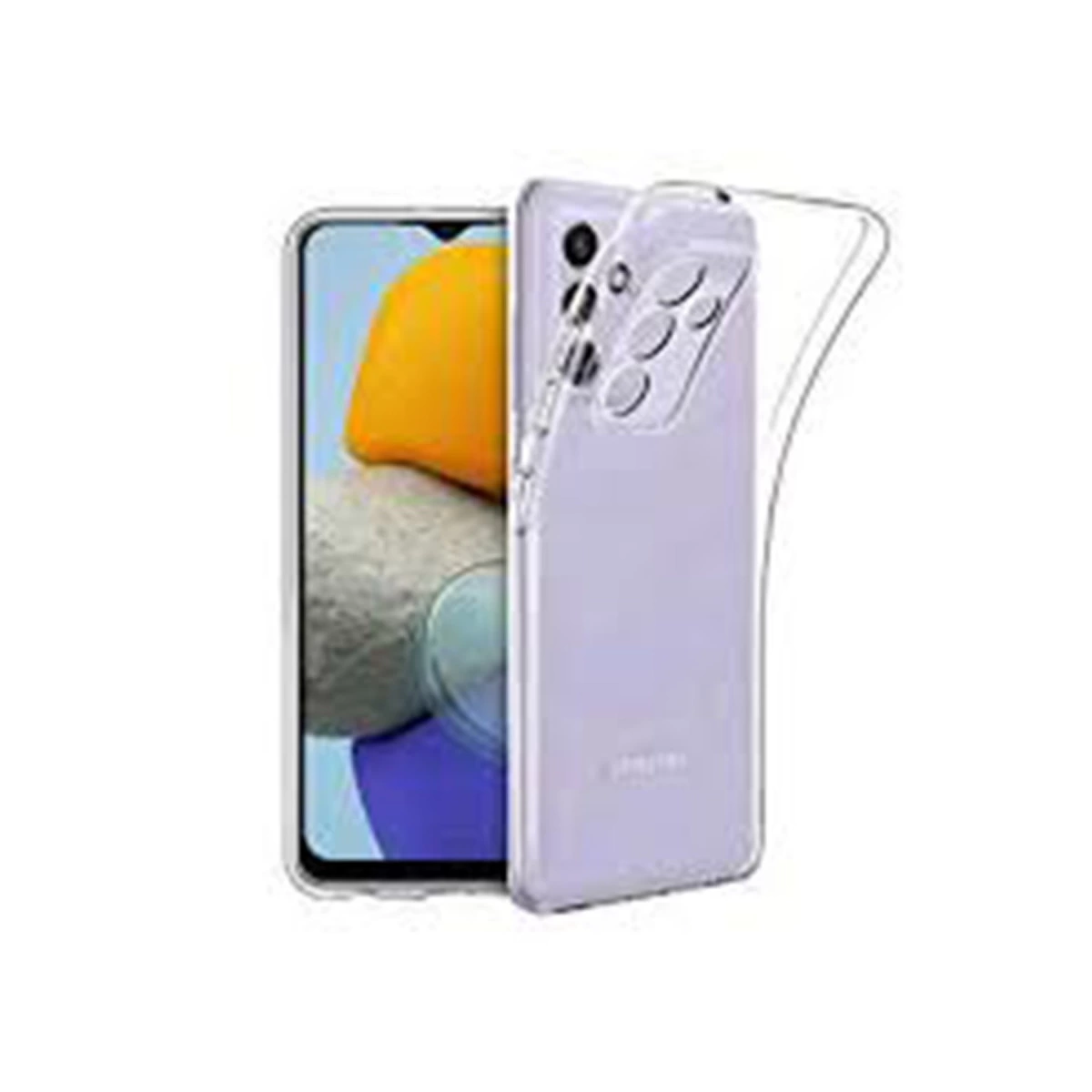 Kameralı mor telefon üzerinde şeffaf kılıf.