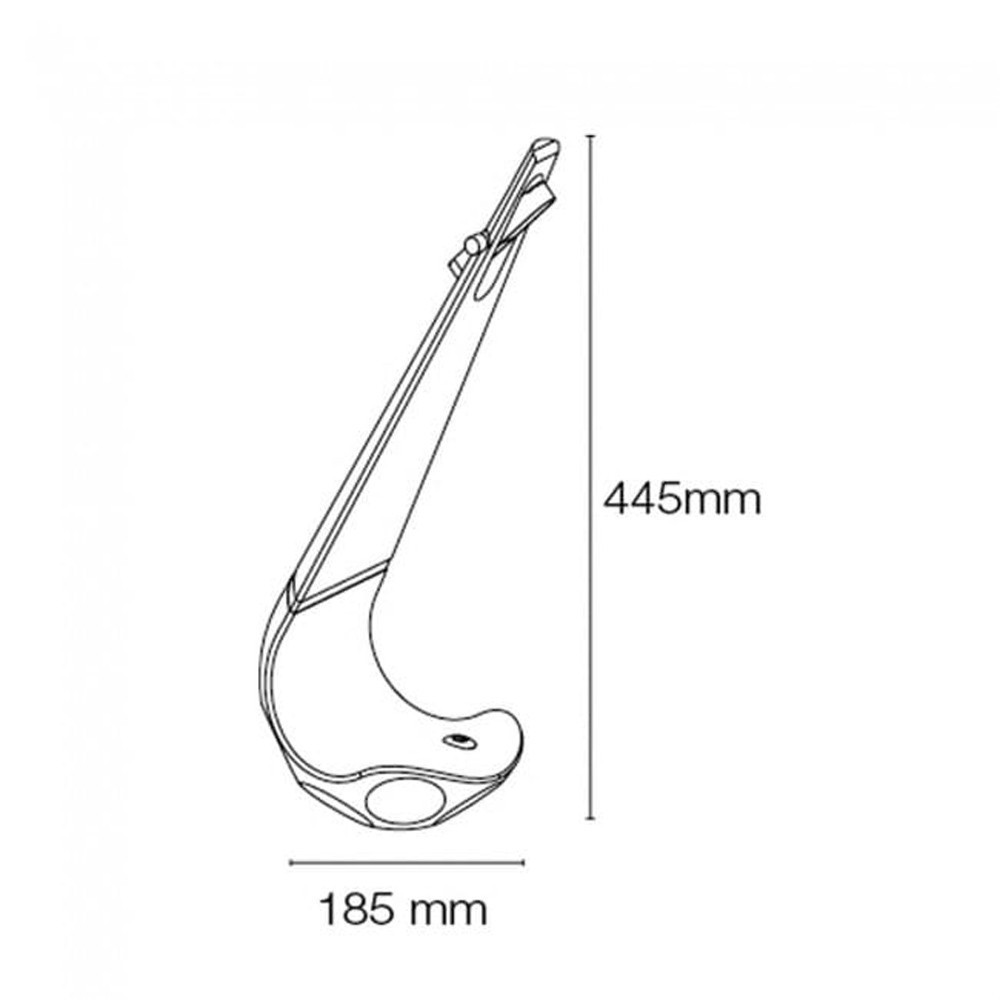 Un dibujo lineal de un objeto curvo con dimensiones de 185mm y 445mm.