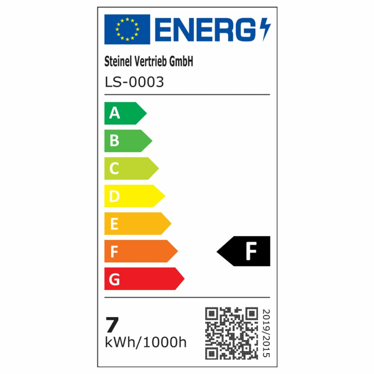 Etiqueta energética con escala A-G, clase F, Steinel LS-0003.