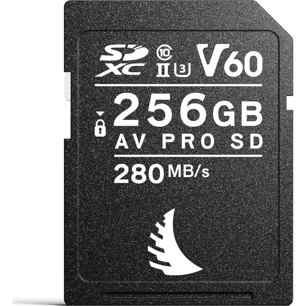 Schwarze SD-Karte mit 256 GB, V60, 280 MB/s.