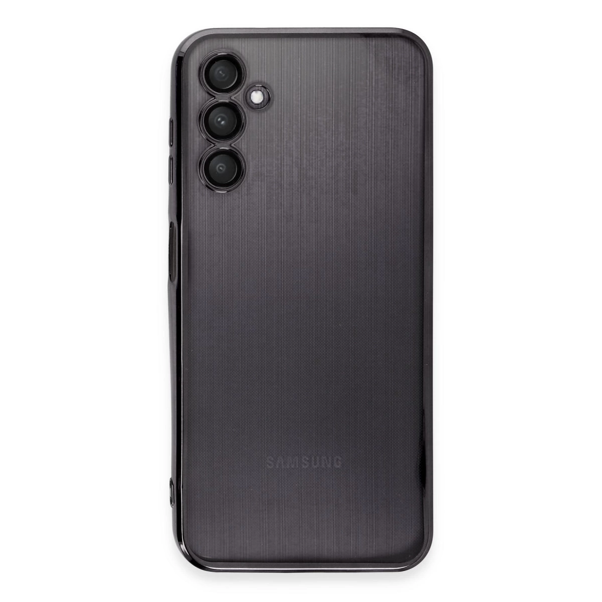 Arkada üç kamerası olan koyu gri Samsung akıllı telefon.