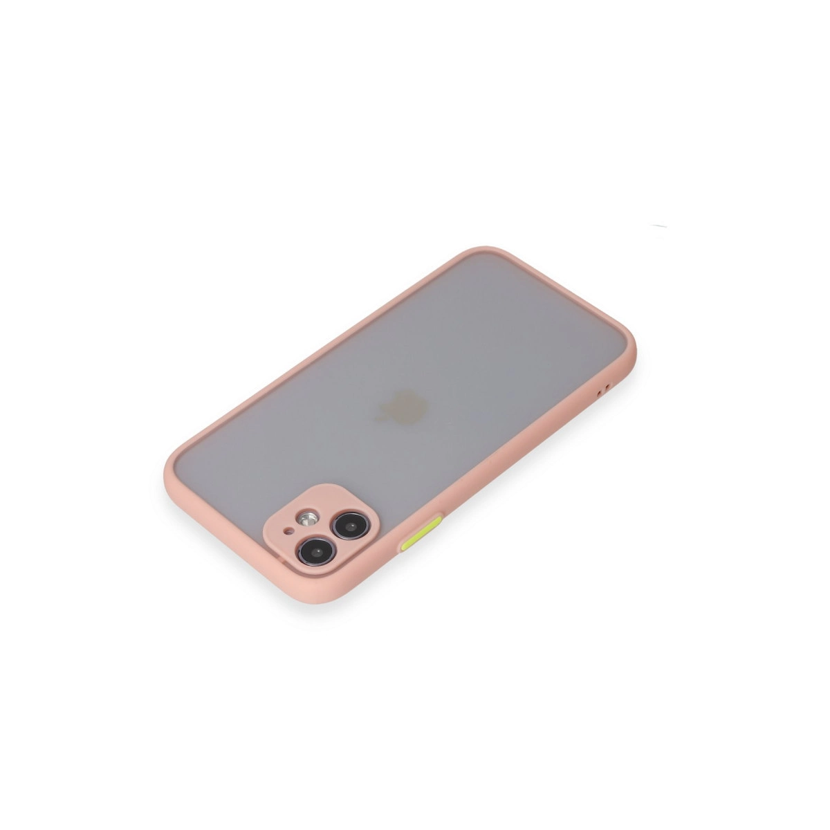 Mat arkalı ve çift kameralı pembe iPhone kılıfı.