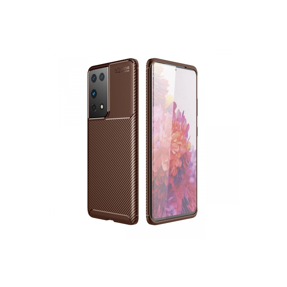 NEWFACE Samsung Galaxy S21 Ultra Uyumlu Auto Focus Karbon Kapak Telefon Kılıfı Kahverengi