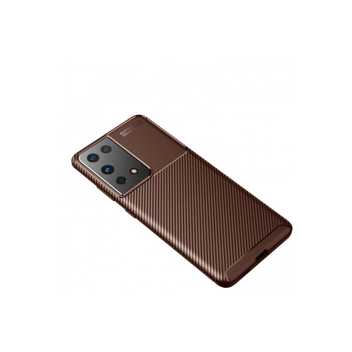 Karbon desenli ve kamera modüllü kahverengi telefon kılıfı