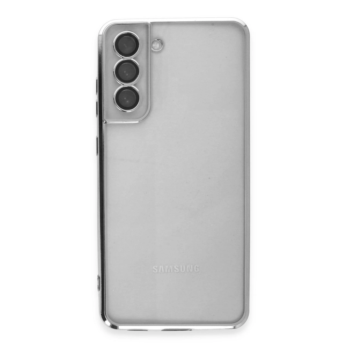 Üç kameralı, Samsung logolu şeffaf telefon kılıfı.