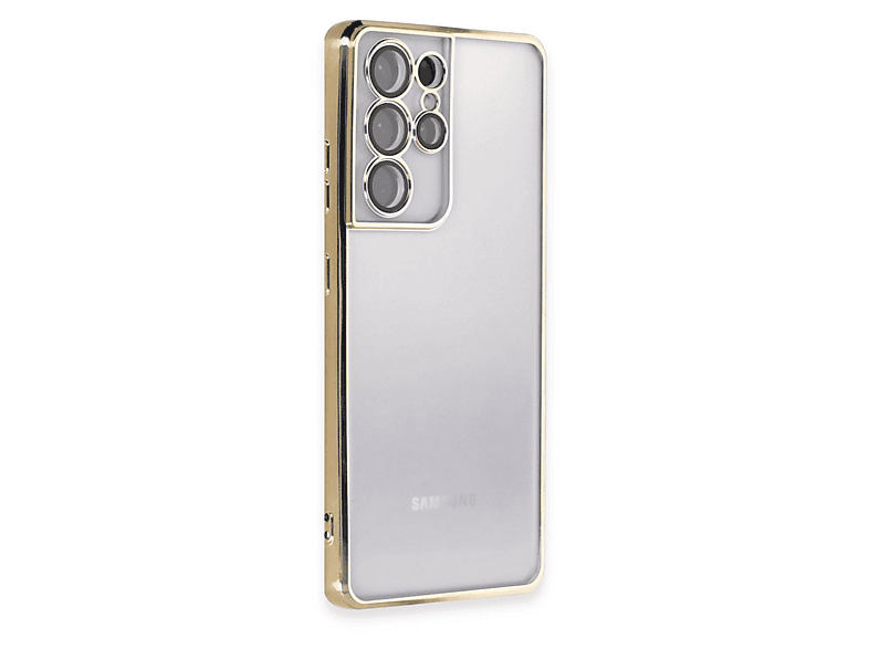 NEWFACE Samsung Galaxy S21 Ultra Uyumlu Kamera Korumalı Lensli Silikon Telefon Kılıfı Altın