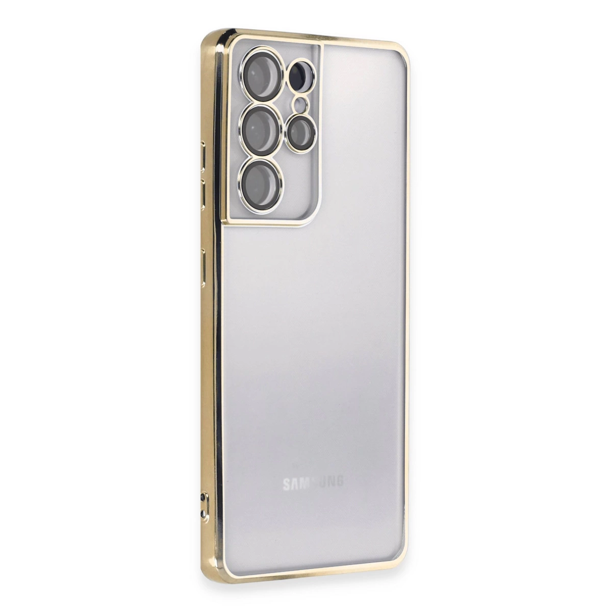 NEWFACE Samsung Galaxy S21 Ultra Uyumlu Kamera Korumalı Lensli Silikon Telefon Kılıfı Altın