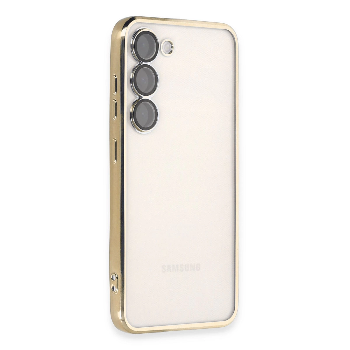 NEWFACE Samsung Galaxy S23 Uyumlu Kamera Korumalı Lensli Silikon Telefon Kılıfı Altın