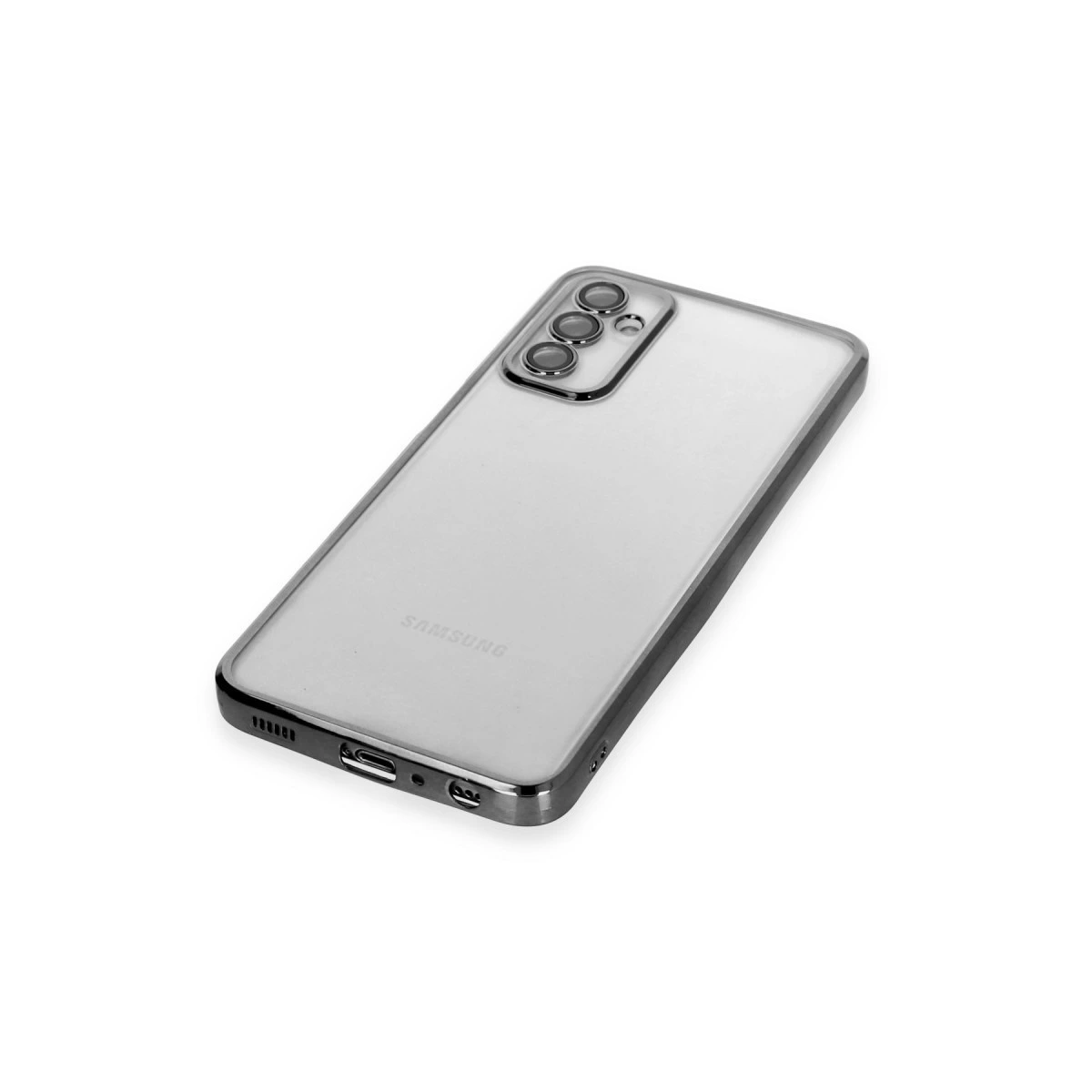 Üç kameralı, Samsung logolu şeffaf telefon.