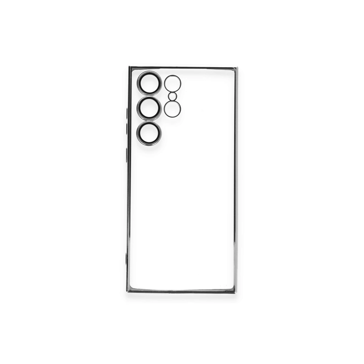 Dört yuvarlak lens açıklığına sahip şeffaf telefon kılıfı.