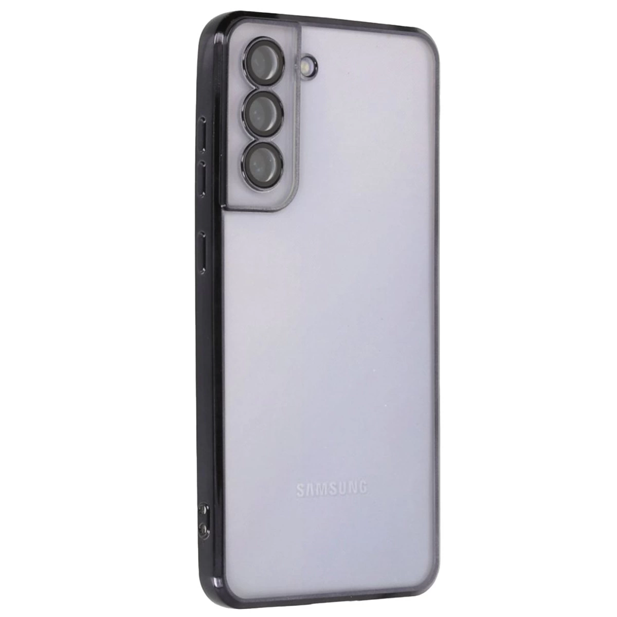 Üç kameralı Samsung telefonun parlak çerçeveli arka yüzü.