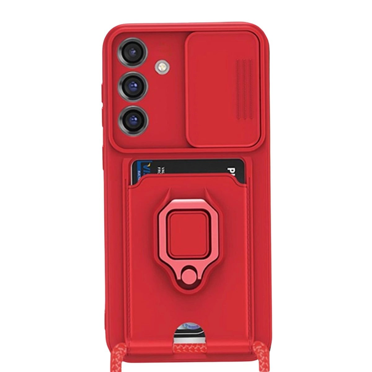 NEWFACE Samsung Galaxy S25 Plus Uyumlu Zuma Kartvizitli Yüzüklü Silikon Telefon Kılıfı Kırmızı