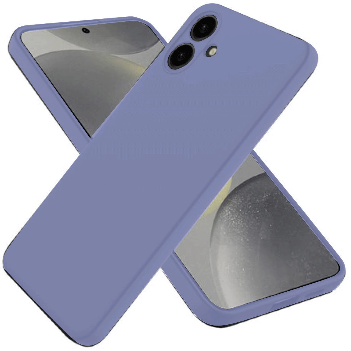 Kamera çıkıntısı ve flaşlı iki mor telefon kılıfı birbirini örtüyor.