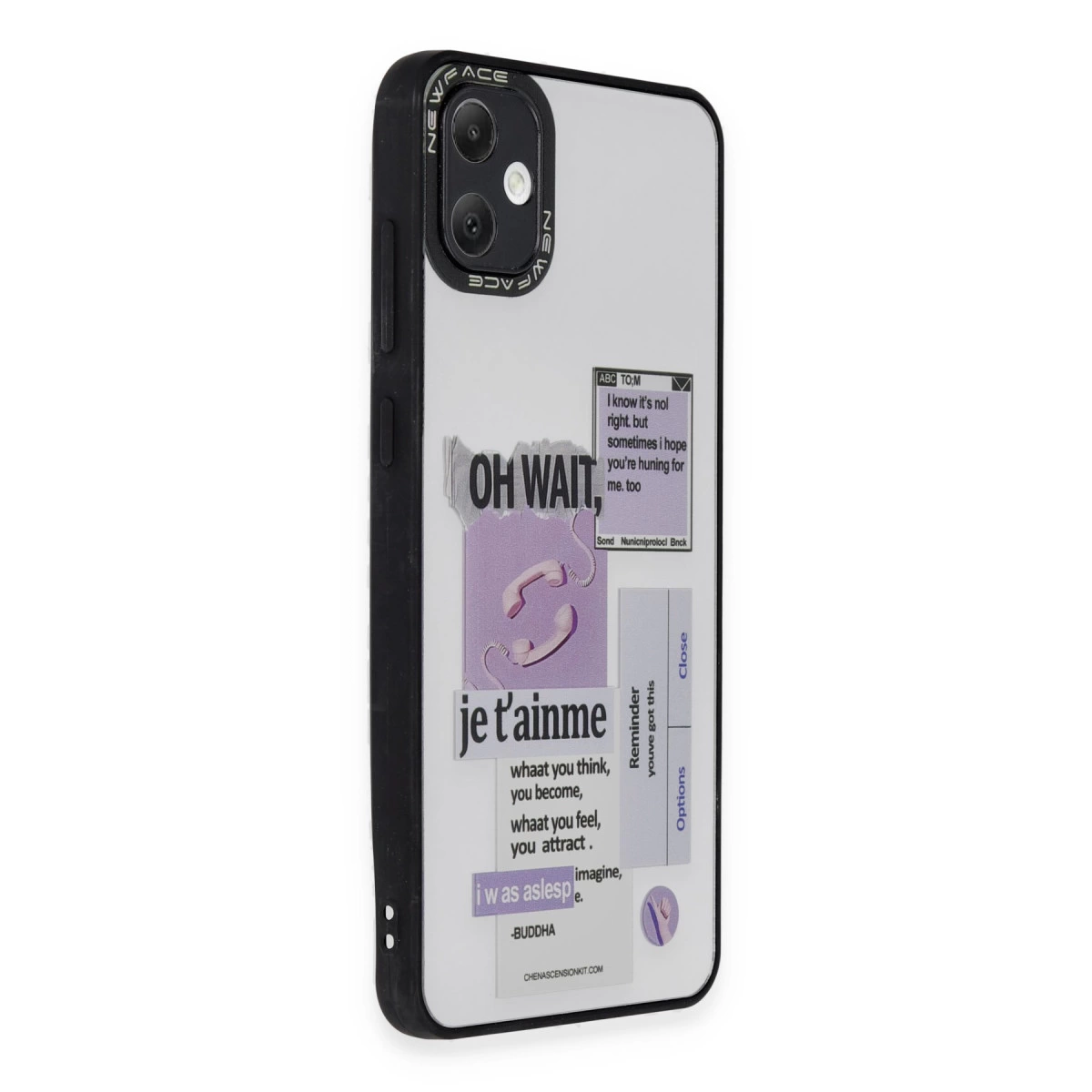 Çıkartmalı iPhone kılıfı: metin ve retro ahizeler.
