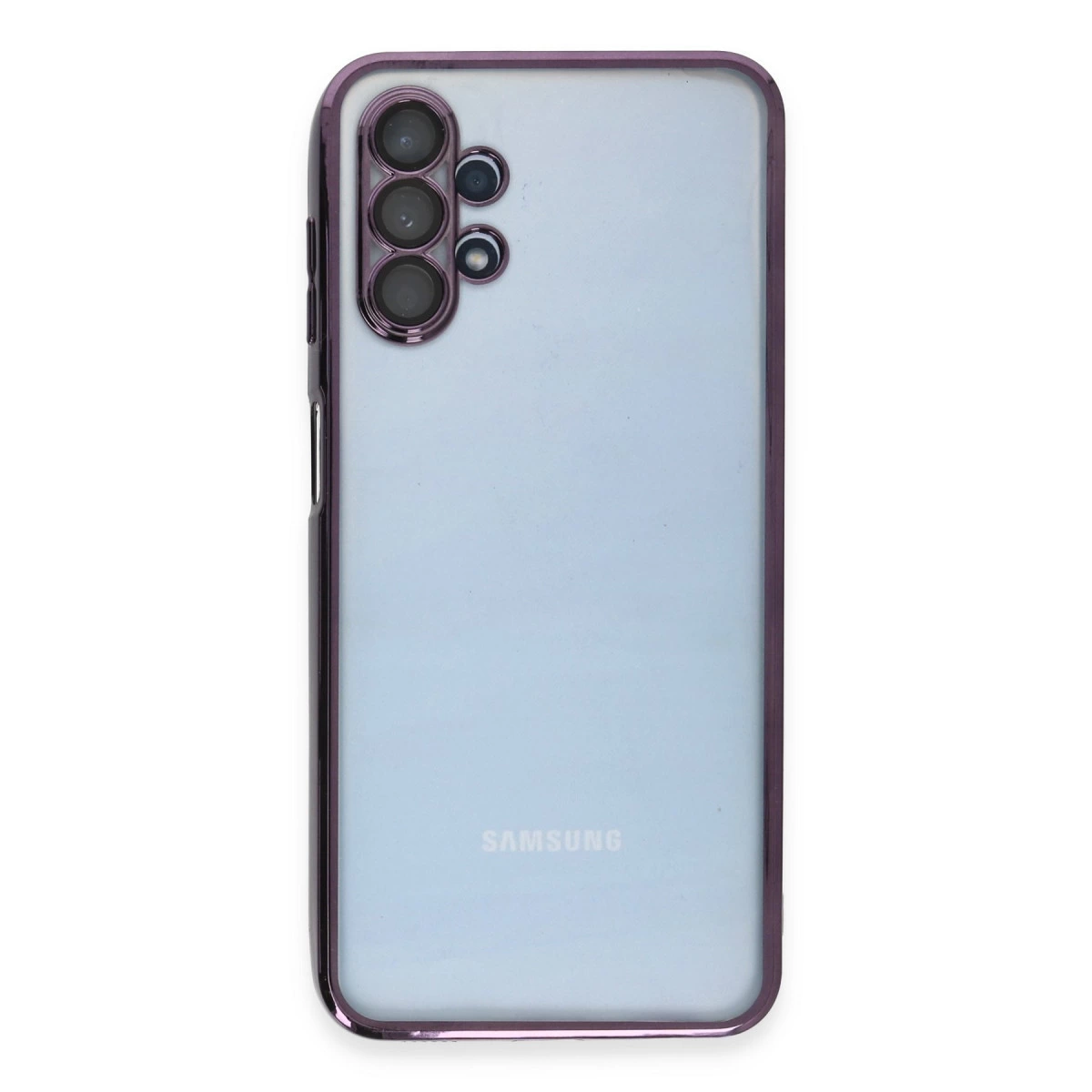 Samsung telefon için kamera kesimli mor kılıf.