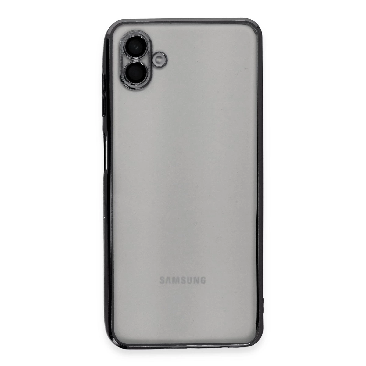İki kamera lensli şeffaf siyah Samsung telefon kılıfının arkası.