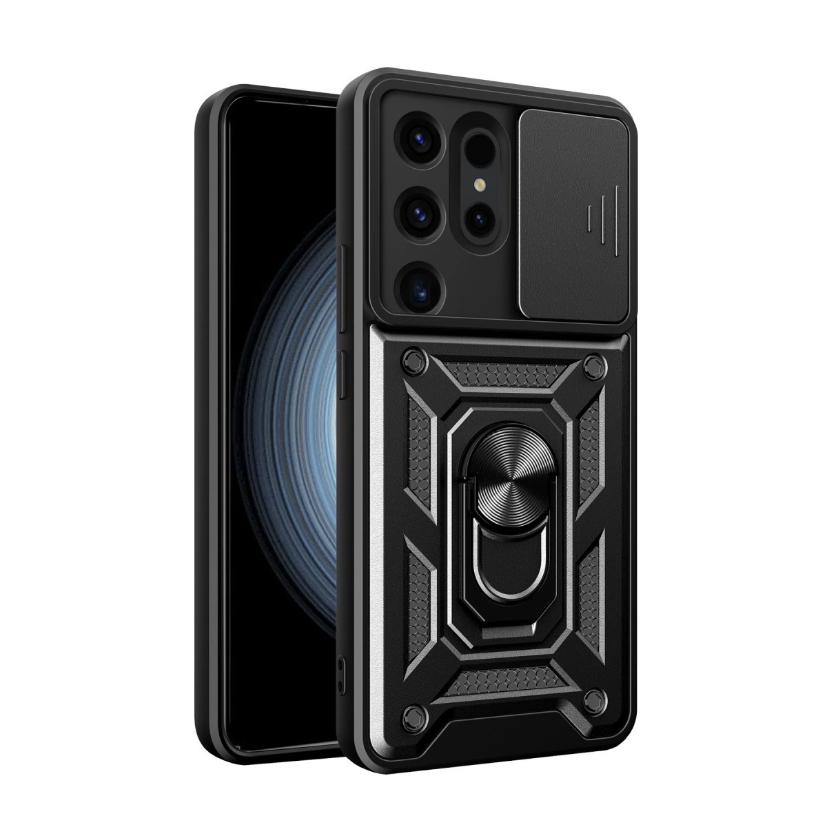 NEWFACE Samsung Galaxy S24 Ultra Uyumlu Pars Lens Yüzüklü Silikon Telefon Kılıfı Siyah