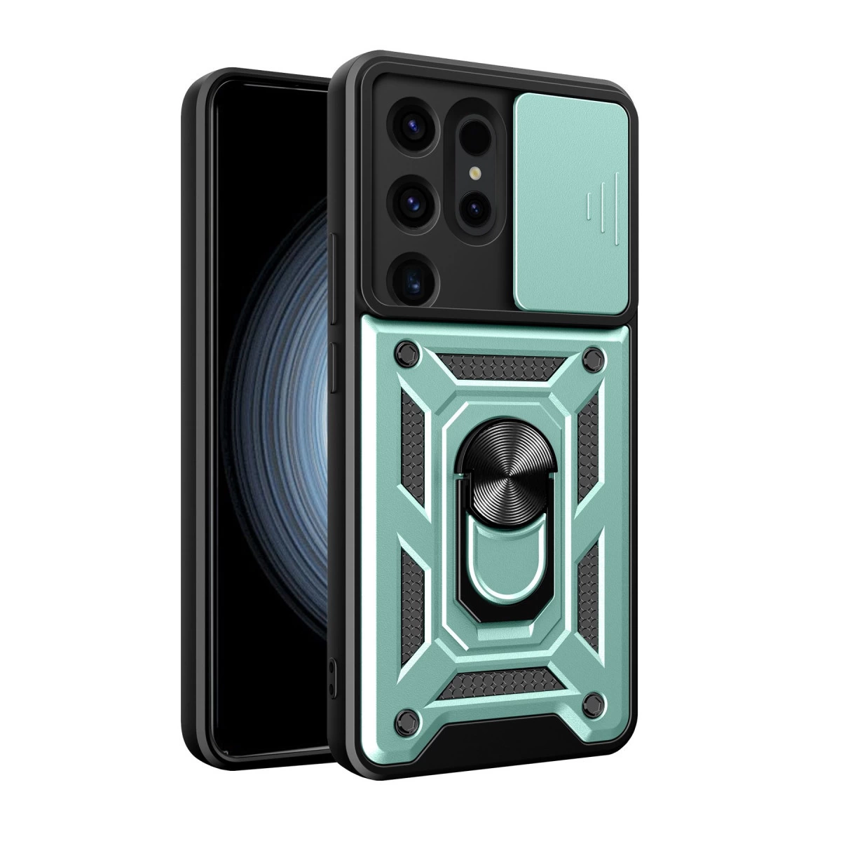 NEWFACE Samsung Galaxy S24 Ultra Uyumlu Pars Lens Yüzüklü Silikon Telefon Kılıfı Yeşil