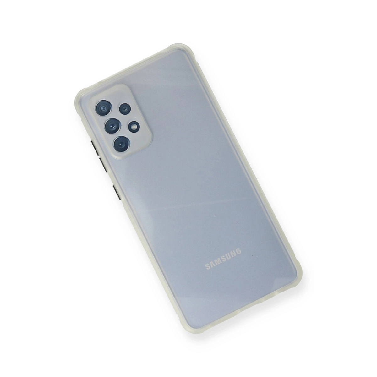 Şeffaf kılıf mavi bir Samsung akıllı telefonu koruyor.