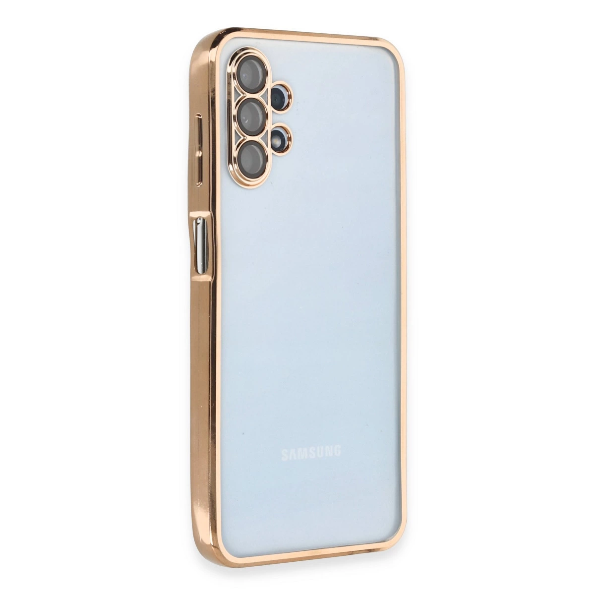 NEWFACE Samsung Galaxy A13 4G Uyumlu Kamera Korumalı Lensli Silikon Telefon Kılıfı Altın