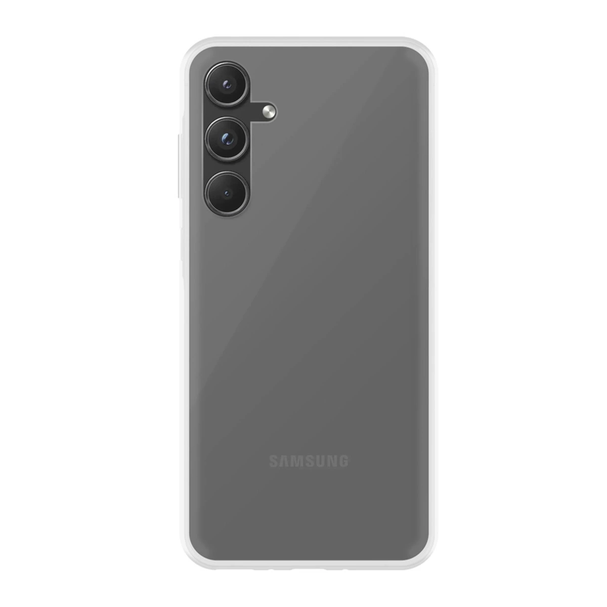 Üç kameralı şeffaf Samsung telefon kılıfının arkası.